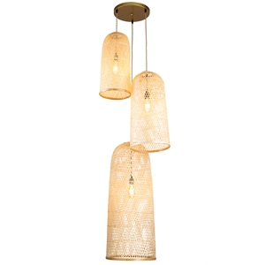 ele light & decor 3-light bamboo and rattan pendant light in tan