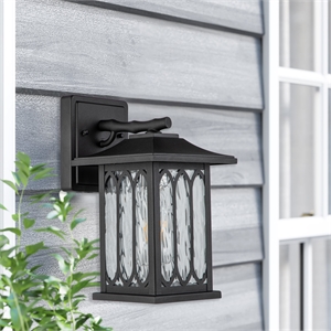 windfall farmhouse 1-light wall lantern sconces 12-in textured glass matte black