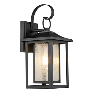 pearl textured seedy glass 1-light outdoor lantern sconce 11-in matte black
