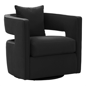 TOV Furniture Kennedy 17.8&quot Transitional Velvet Swivel Accent Chair in Black