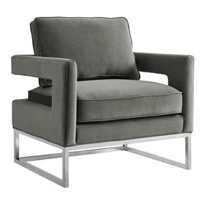 TOV Furniture Avery 20&quot Modern Velvet and Stainless Steel Chair in Gray/Silver