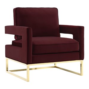 TOV Furniture Avery 21&quot Modern Velvet/Stainless Steel Chair in Maroon Red/Gold