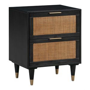 TOV Furniture Sierra 25&quotH Modern Wood Nightstand in Black/Antique Brass