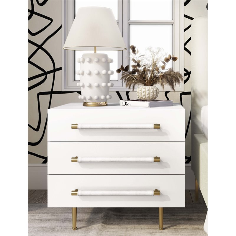Trident White Acacia Wood Nightstand