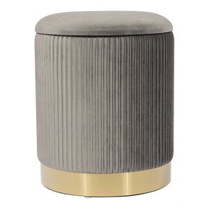 TOV Furniture Zoe 14.2&quotH Transitional Velvet Storage Ottoman in Gray