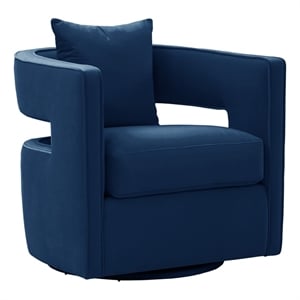 TOV Furniture Kennedy 17.8&quot Transitional Velvet Swivel Accent Chair in Navy