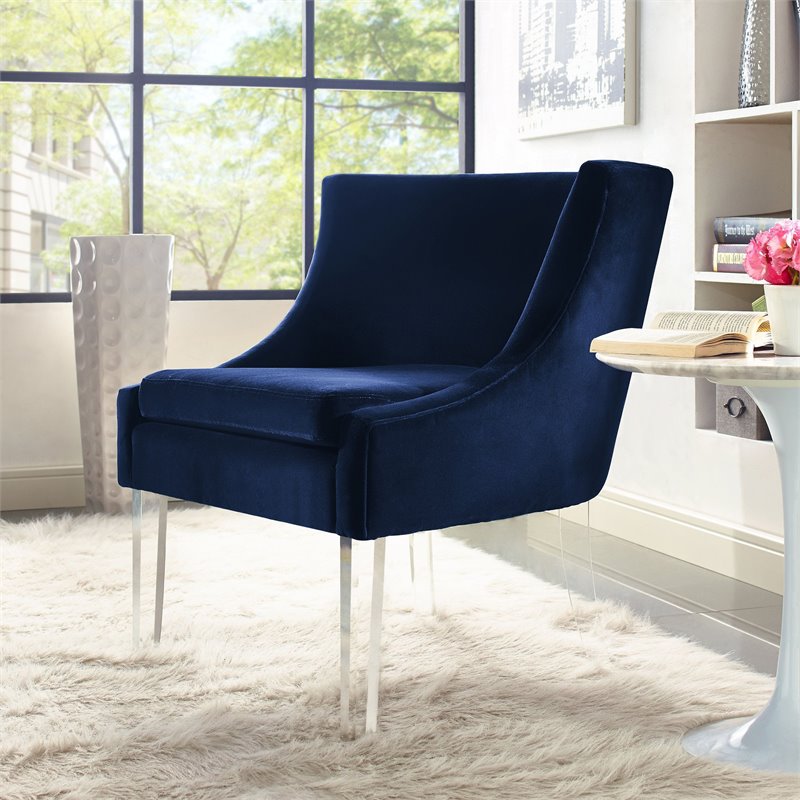 TOV Furniture Myra 18.5" Transitional Velvet Accent Chair in Blue