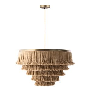 TOV Furniture Sarai 14&quotH Transitional Cotton and Iron Pendant in Natural/Brass