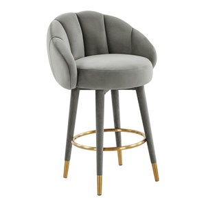 TOV Furniture Myla 26.5&quot Swivel Modern Velvet Counter Stool in Gray