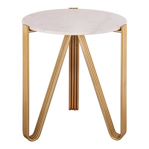 TOV Furniture Aya 28&quotH Transitional Marble and Iron Side Table in White/Gold