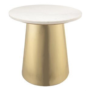 TOV Furniture Bleeker 19.5&quotH Marble Iron Metal & Stone Side Table in Gold/White