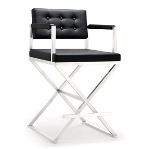 TOV Furniture Director 26&quot Stainless Steel and Fabric Counter Stool in Black