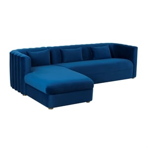 TOV Furniture Callie 29.5&quotH LAF Modern Velvet Upholstered/Wood Sectional in Navy