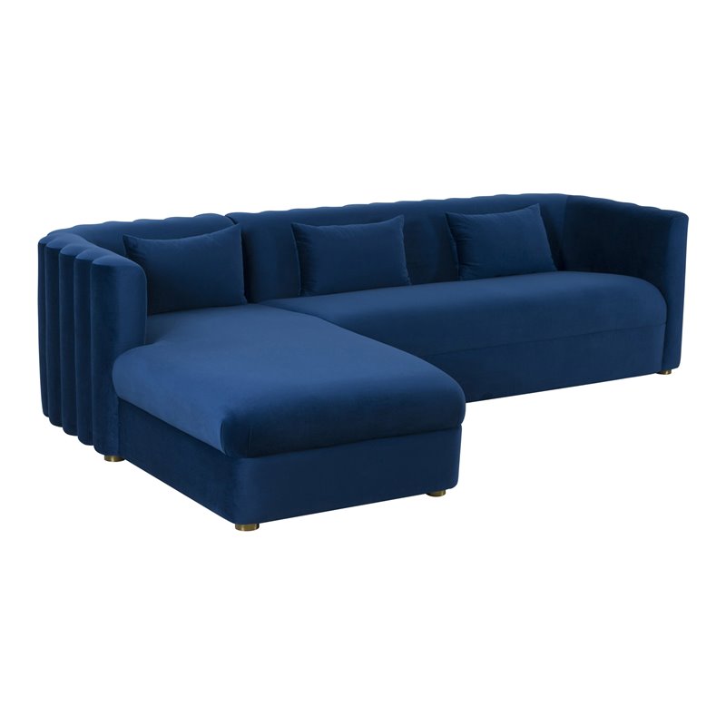 TOV Furniture Callie 29.5"H LAF Modern Velvet Upholstered/Wood Sectional in Navy Cymax Business
