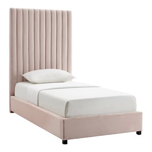 TOV Furniture Arabelle 67.3&quotH Velvet Upholstered Twin Bed in Blush Pink