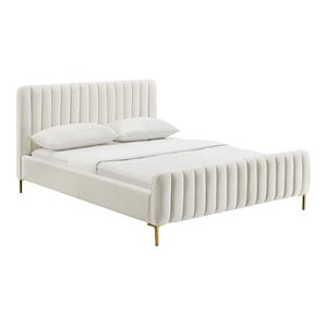 TOV Furniture Angela 41.7&quotH Transitional Velvet Upholstered Queen Bed in Cream