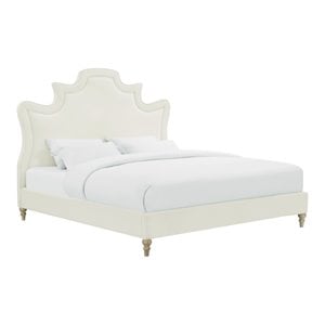 TOV Furniture Serenity 63.8&quotH Transitional Velvet Upholstered Queen Bed in Cream