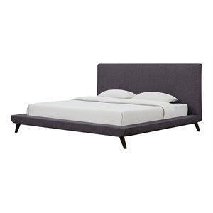 tov furniture nixon mid-century linen fabric upholstered bed in gray/black