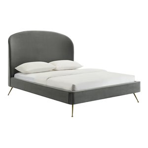 tov furniture vivi modern velvet upholstered bed in gray