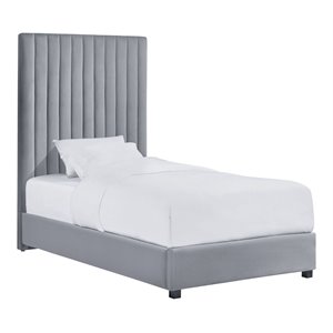 tov furniture arabelle transitional velvet upholstered bed in gray