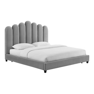 tov furniture celine modern velvet upholstered bed in gray/black