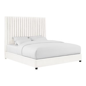 TOV Furniture Arabelle 67.3&quotH Transitional Velvet Upholstered Queen Bed in White