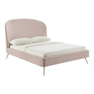 tov furniture vivi modern velvet upholstered bed in blush pink