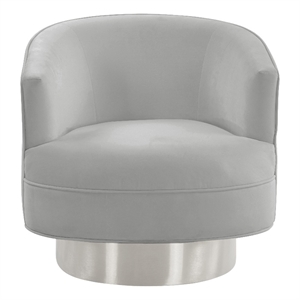 tov furniture stella grey velvet swivel chair - silver base