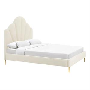 tov furniture bianca cream tufted velvet upholstered bed in queen