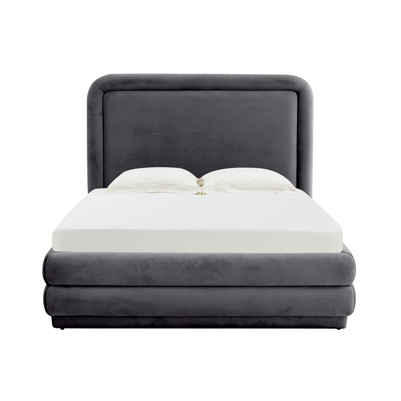 TOV Furniture Briella Dark Grey Velvet Upholstered Bed in Full