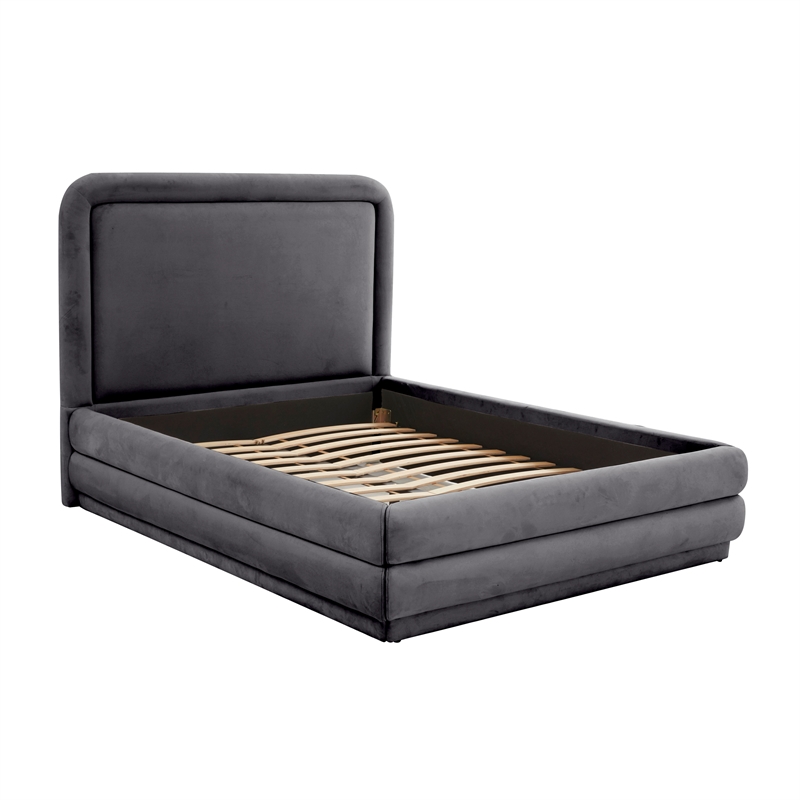TOV Furniture Briella Dark Grey Velvet Upholstered Bed in Full