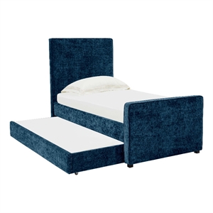 tov furniture delilah navy textured velvet upholstered trundle in twin