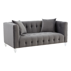 tov furniture bea grey velvet upholstered loveseat