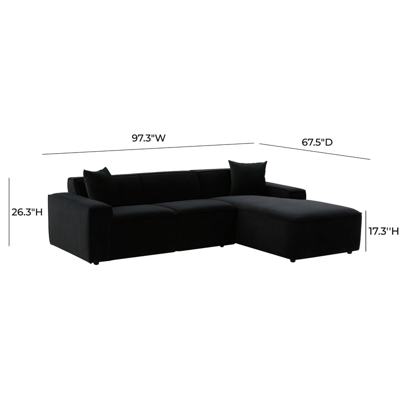 TOV Furniture Olafur Black Velvet Upholstered Sectional - RAF