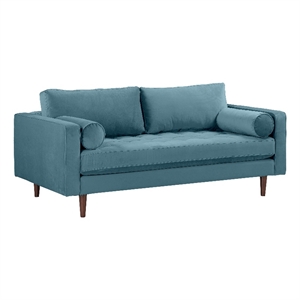 tov furniture cave dusty blue velvet upholstered loveseat