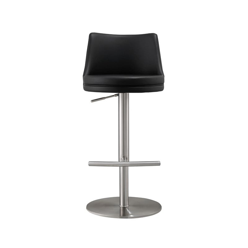 TOV Furniture Reagan Black and Silver Vegan Leather Adjustable Stool