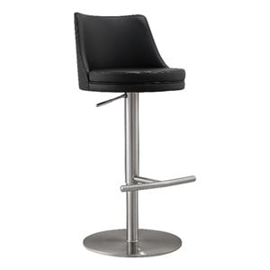 TOV Furniture Reagan Black and Silver Vegan Leather Adjustable Stool