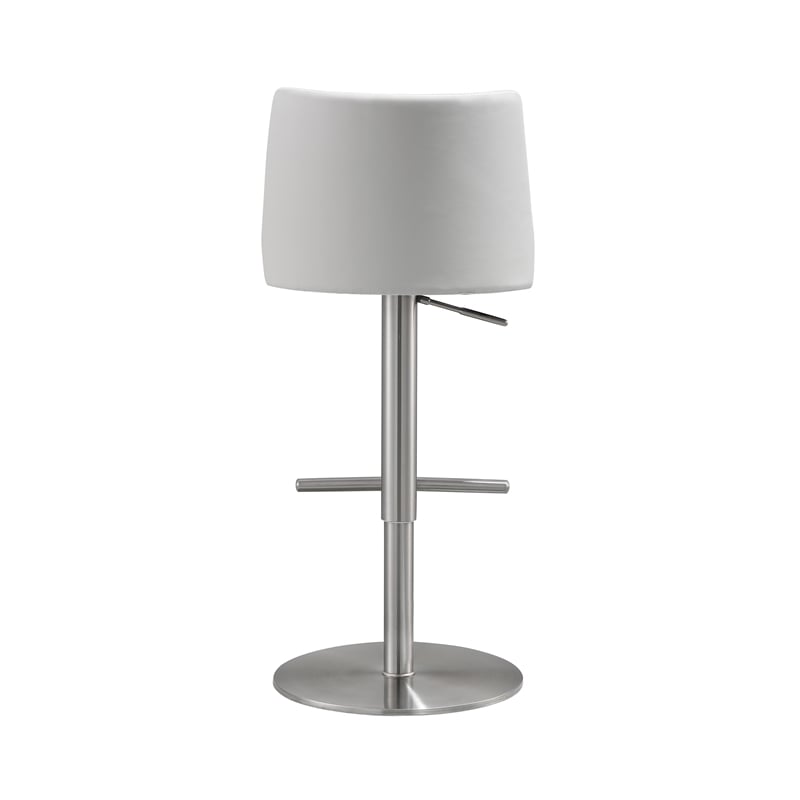 TOV Furniture Reagan White and Silver Vegan Leather Adjustable Stool