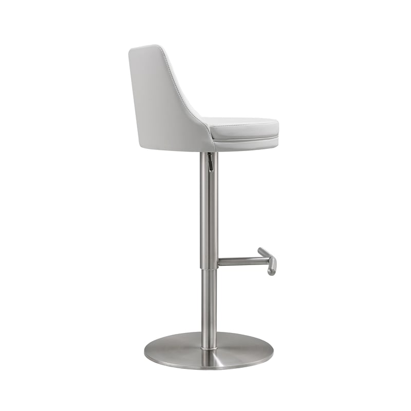 TOV Furniture Reagan White and Silver Vegan Leather Adjustable Stool