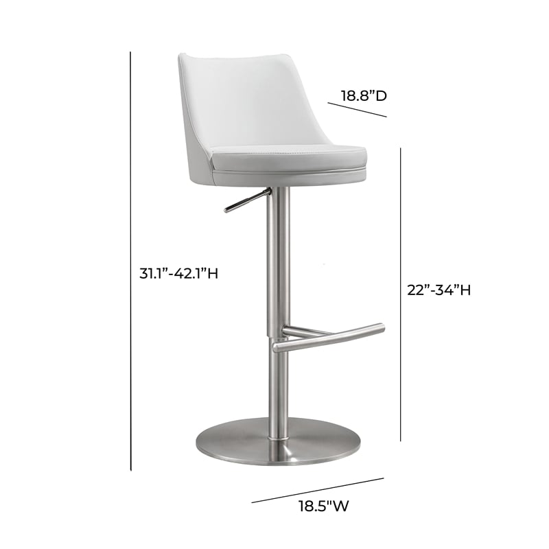 TOV Furniture Reagan White and Silver Vegan Leather Adjustable Stool