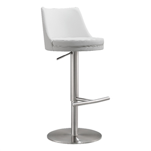 TOV Furniture Reagan White and Silver Vegan Leather Adjustable Stool