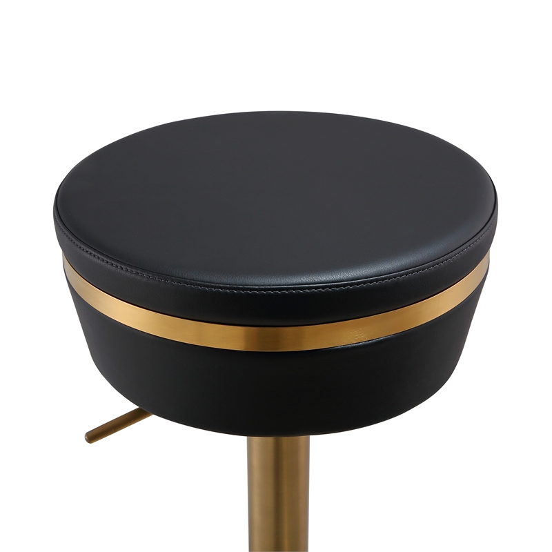 TOV Furniture Astro Black and Gold Vegan Leather Adjustable Stool