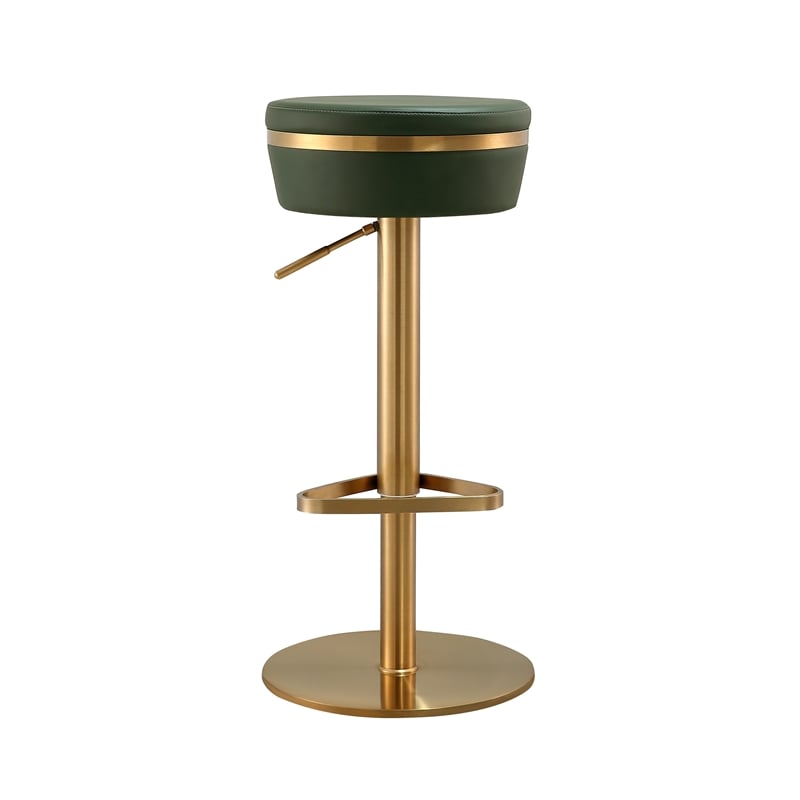 TOV Furniture Astro Malachite Green and Gold Vegan Leather Adjustable Stool