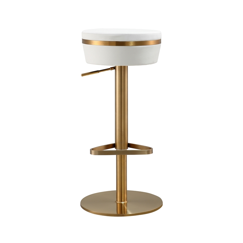 TOV Furniture Astro White and Gold Vegan Leather Adjustable Stool