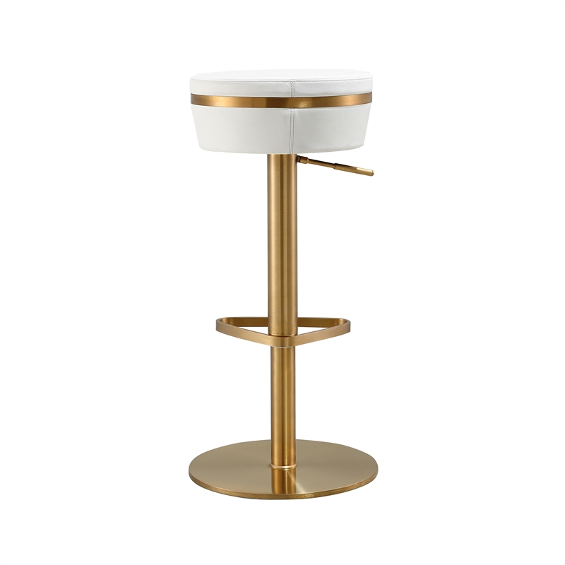 TOV Furniture Astro White and Gold Vegan Leather Adjustable Stool
