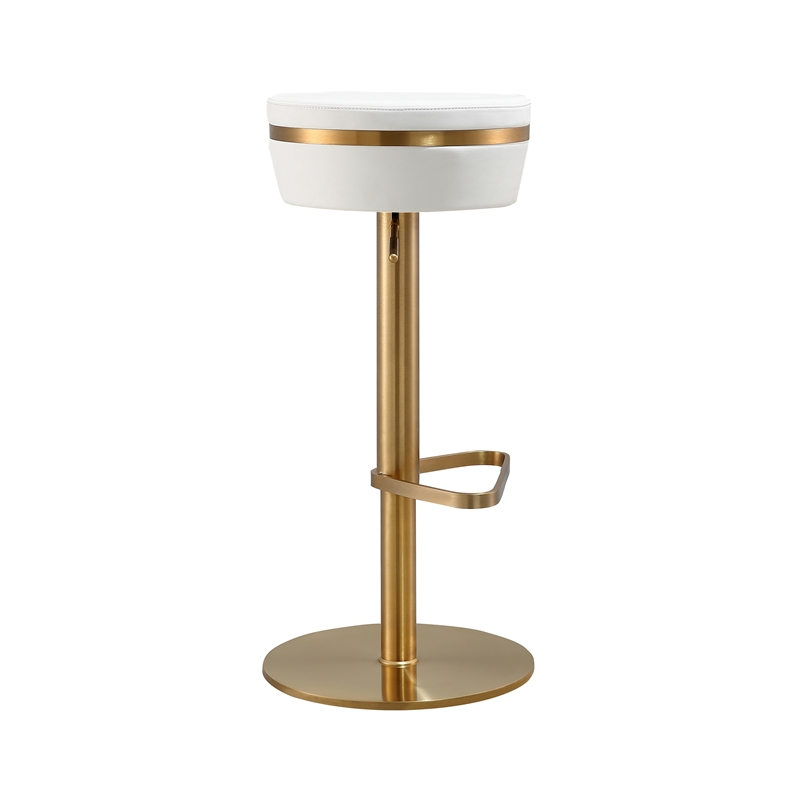 TOV Furniture Astro White and Gold Vegan Leather Adjustable Stool