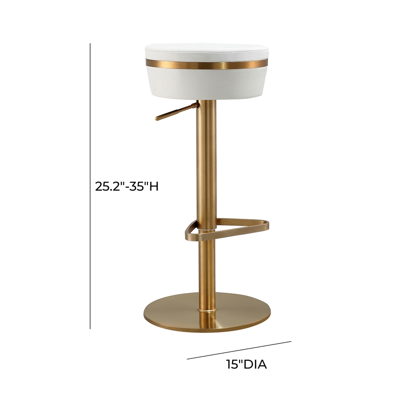 TOV Furniture Astro White and Gold Vegan Leather Adjustable Stool