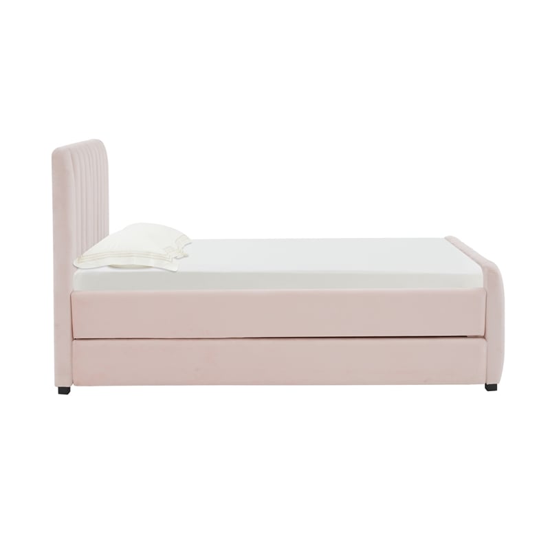 TOV Furniture Angela Blush Velvet Trundle Bed in Twin Size