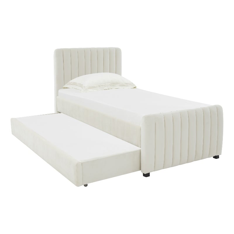 TOV Furniture Angela Cream Velvet Trundle Bed in Twin Size