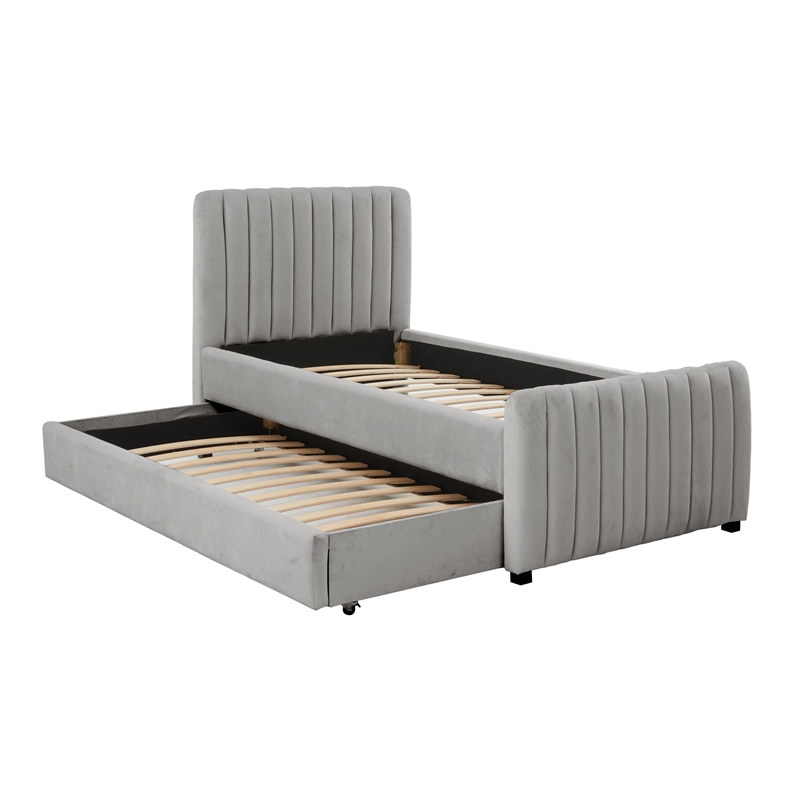TOV Furniture Angela Grey Velvet Trundle Bed in Twin Size